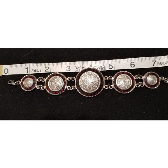 Vintage - Mexico Sterling Silver Red Inlay Sets 8" long 1.5" Round Largest - EUC - Picture 4 of 5